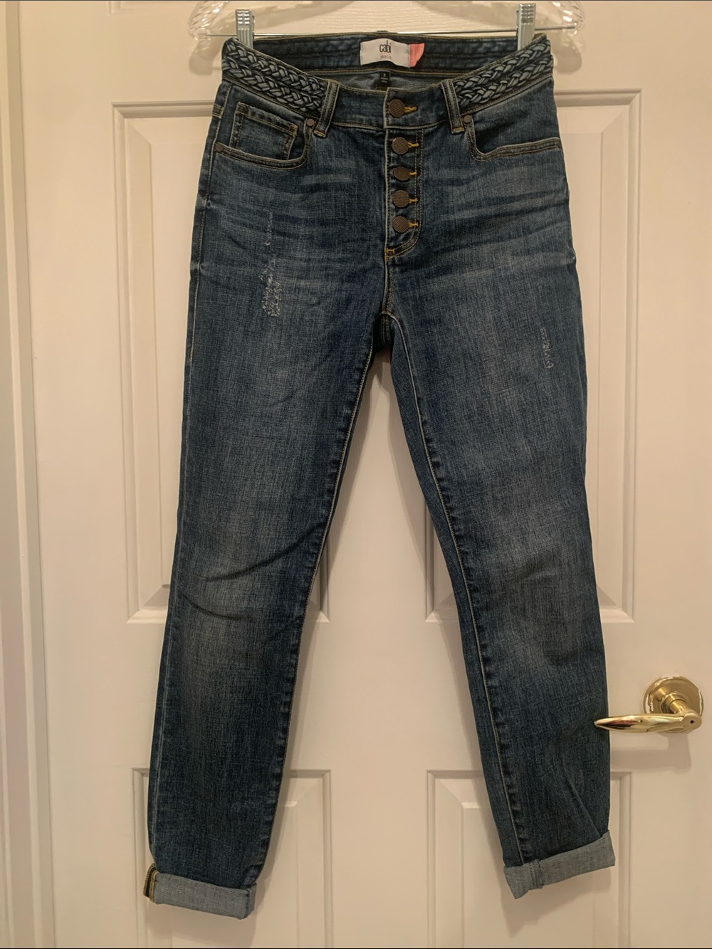 CAbi Dark Blue Braided Waist Boyfriend Jeans